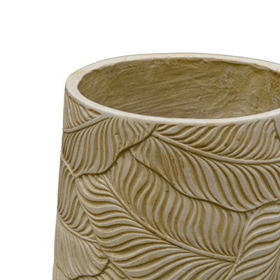 Leaf Imprint Beige Cement Planter