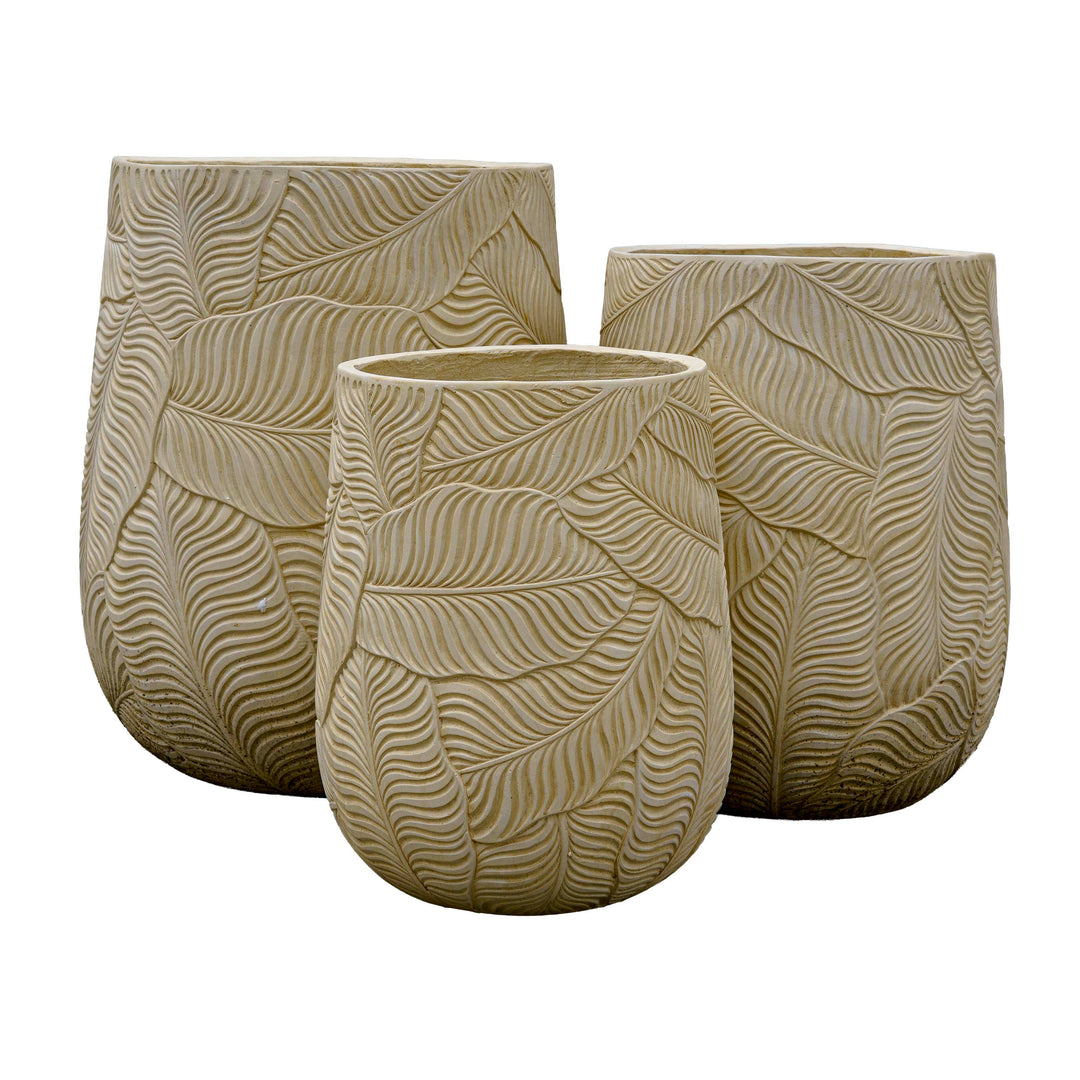 Leaf Imprint Beige Cement Planter