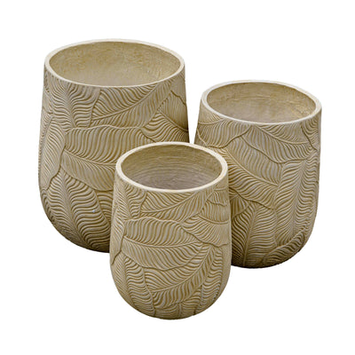 Leaf Imprint Beige Cement Planter