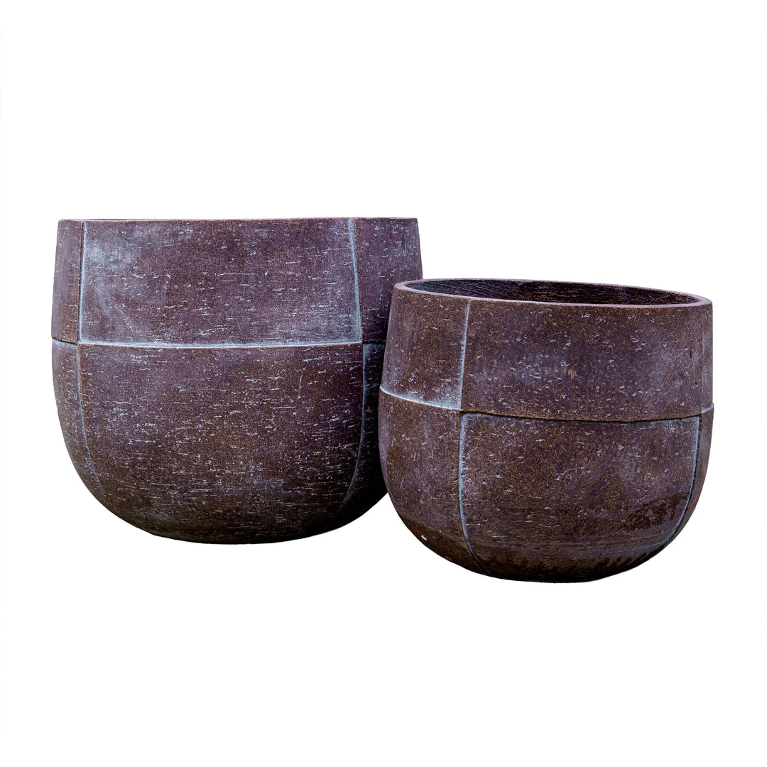 Rust Brown Grid Texture Cement Pot