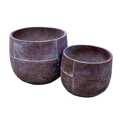 Rust Brown Grid Texture Cement Pot