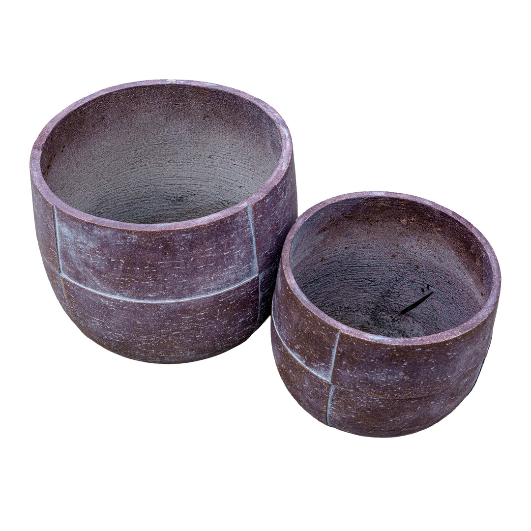 Rust Brown Grid Texture Cement Pot