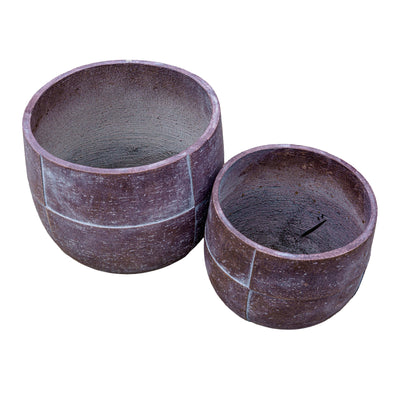 Rust Brown Grid Texture Cement Pot