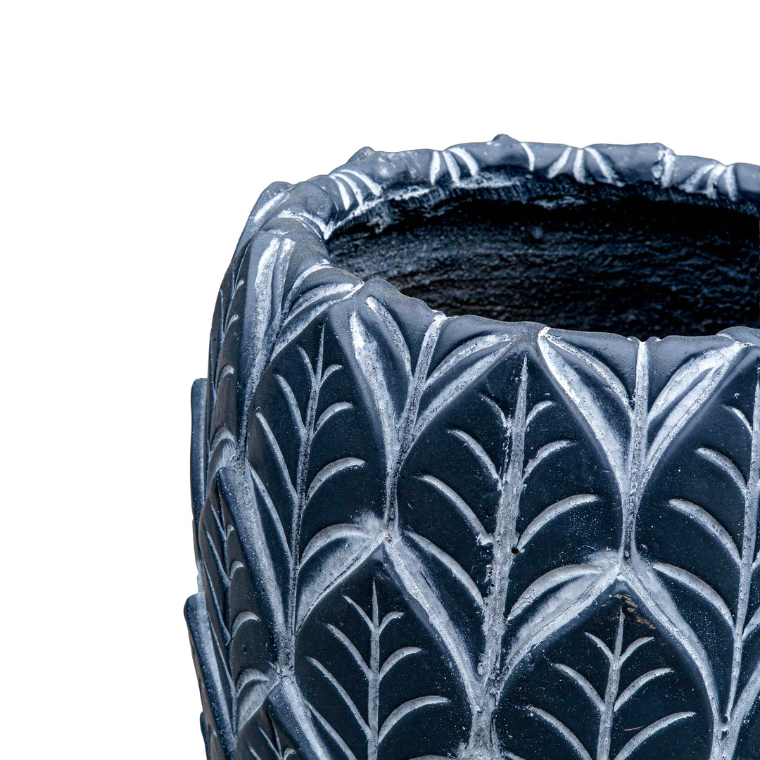 Etched Cement Planter Black