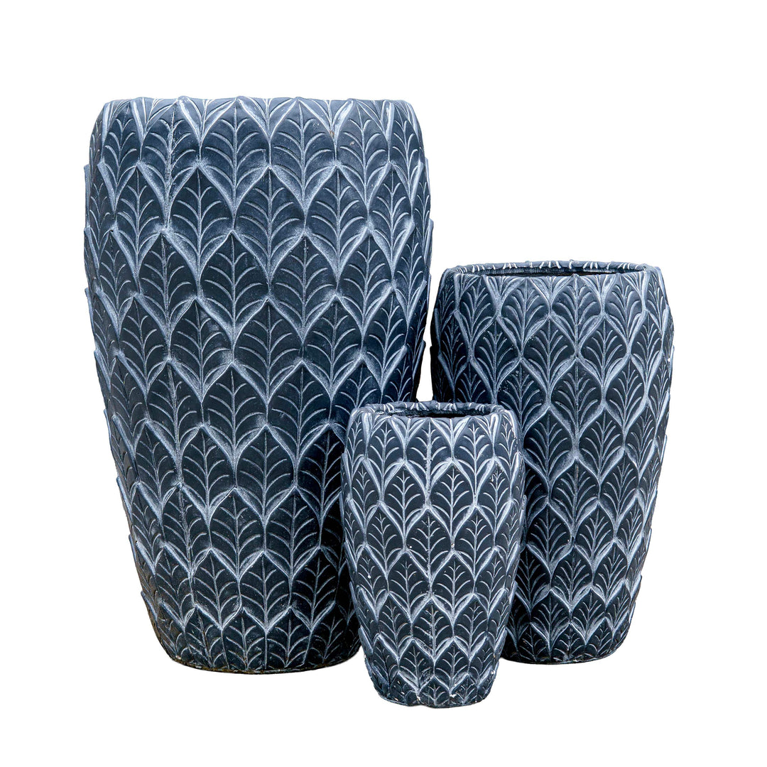Etched Cement Planter Black