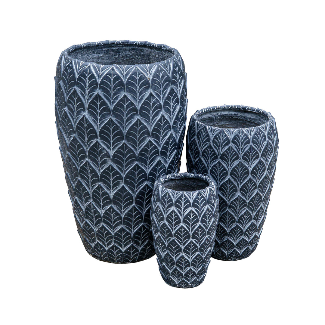 Etched Cement Planter Black