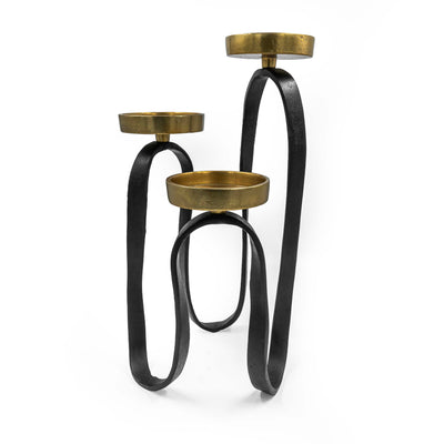 Three Pillar Candle Holder Gold And Black