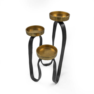 Three Pillar Candle Holder Gold And Black