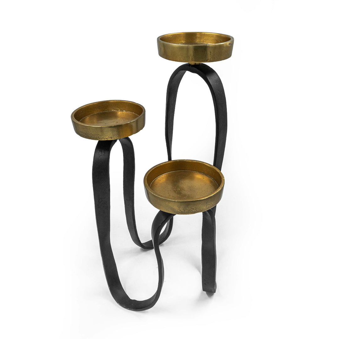 Three Pillar Candle Holder Gold And Black