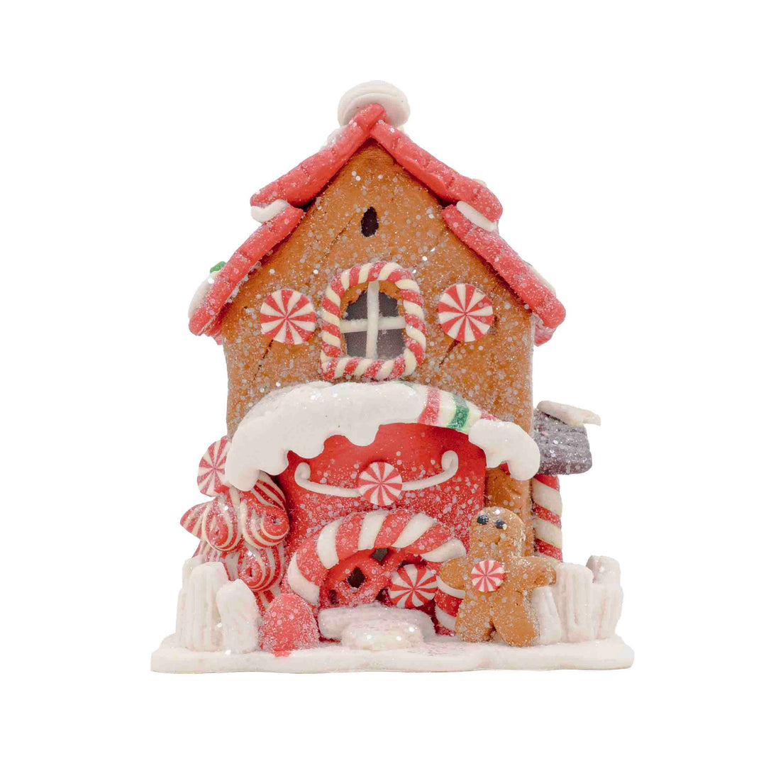 Snowy Candy Cane Gingerbread House Ornament