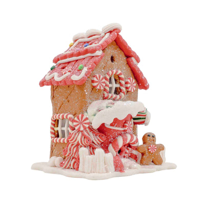 Snowy Candy Cane Gingerbread House Ornament