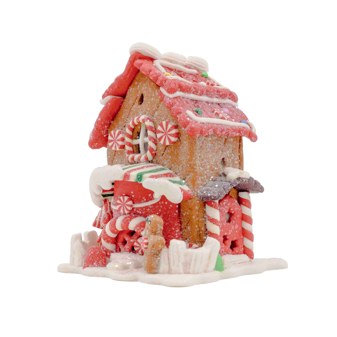 Snowy Candy Cane Gingerbread House Ornament