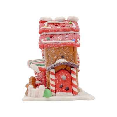 Snowy Candy Cane Gingerbread House Ornament
