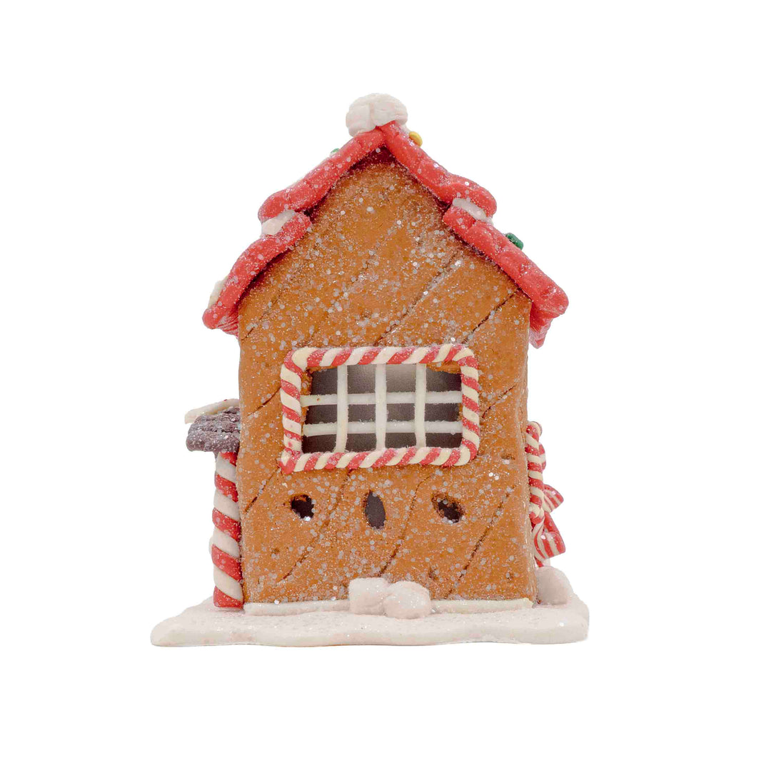 Snowy Candy Cane Gingerbread House Ornament
