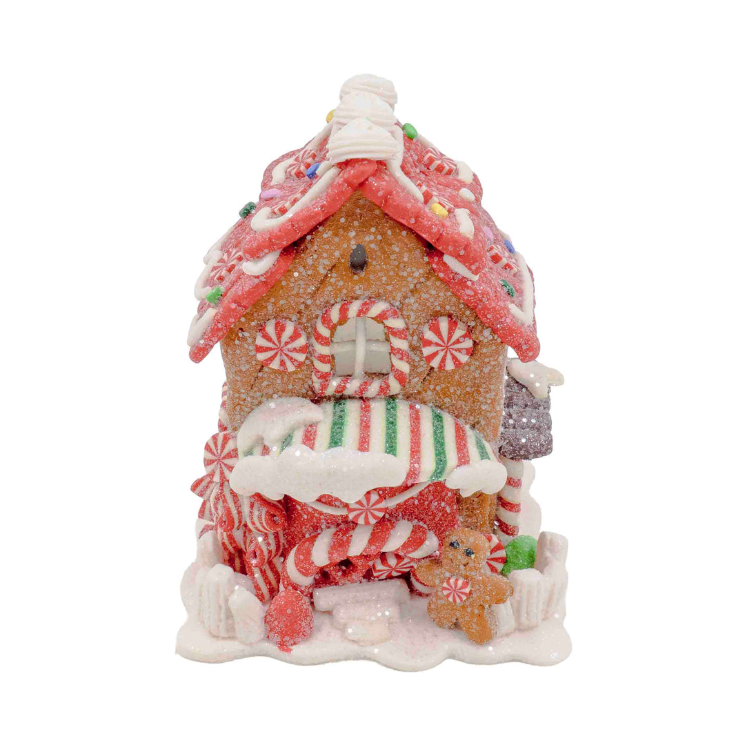 Snowy Candy Cane Gingerbread House Ornament