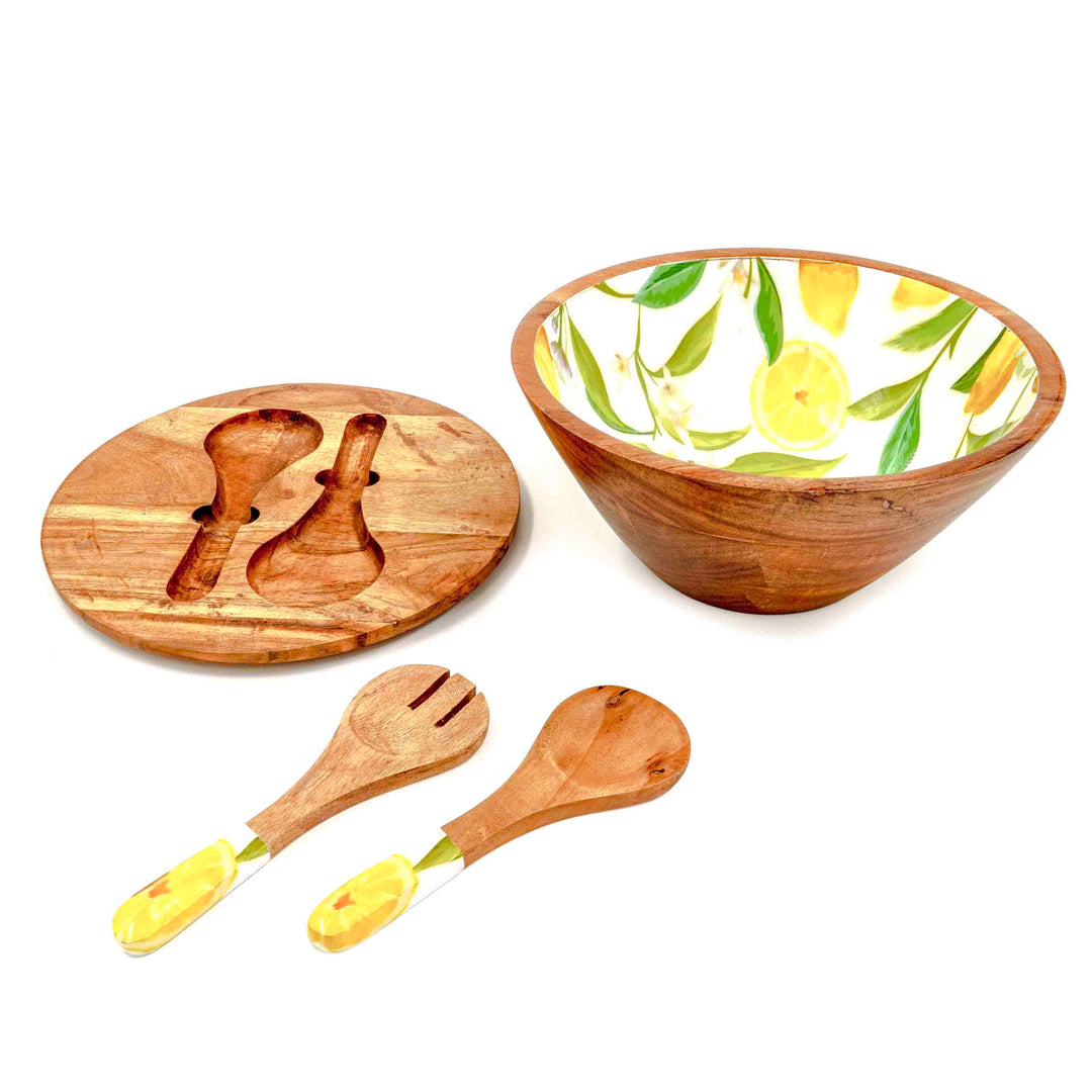 Lemon Grove Bowl with lid & salad server