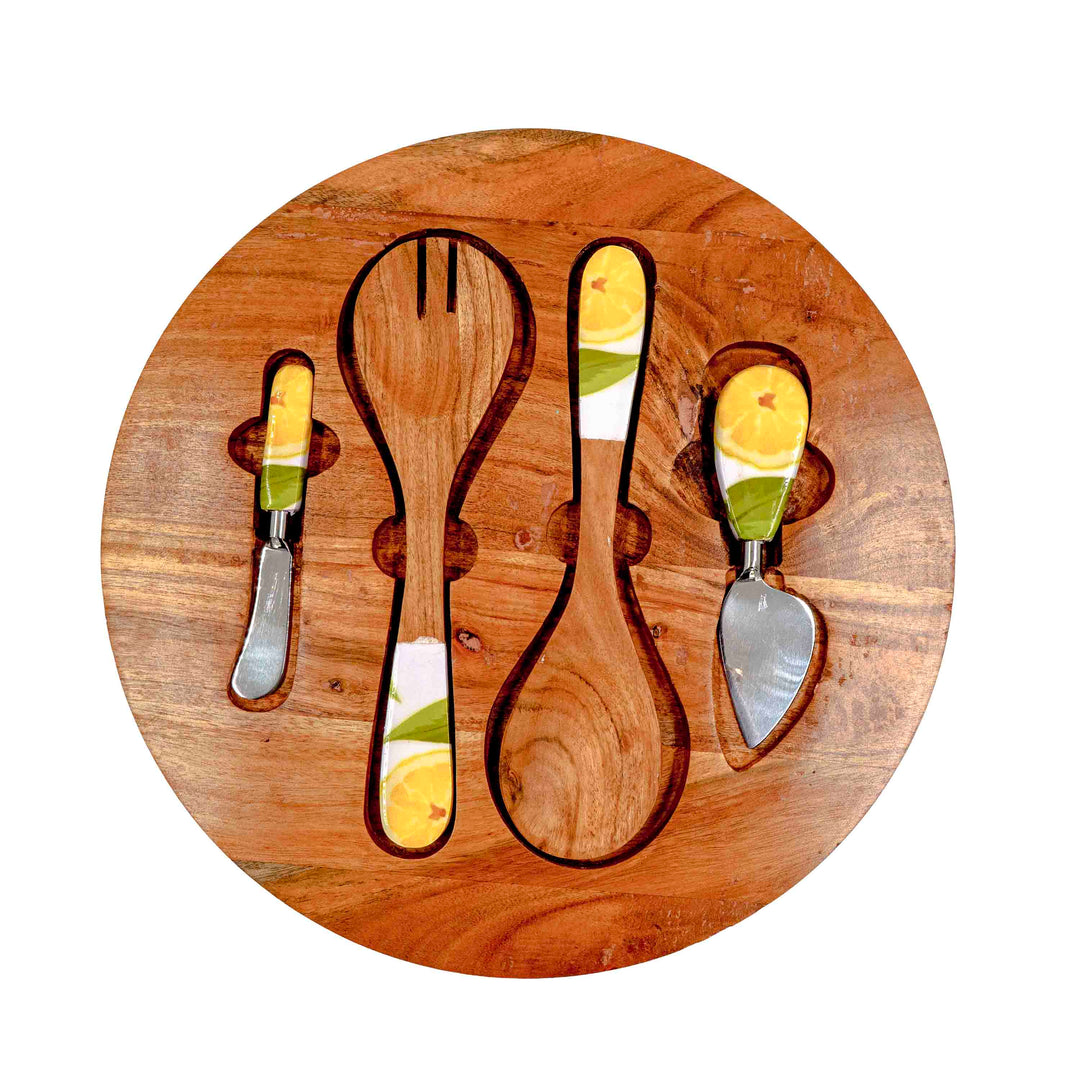 Lemon Grove Bowl with lid & salad server