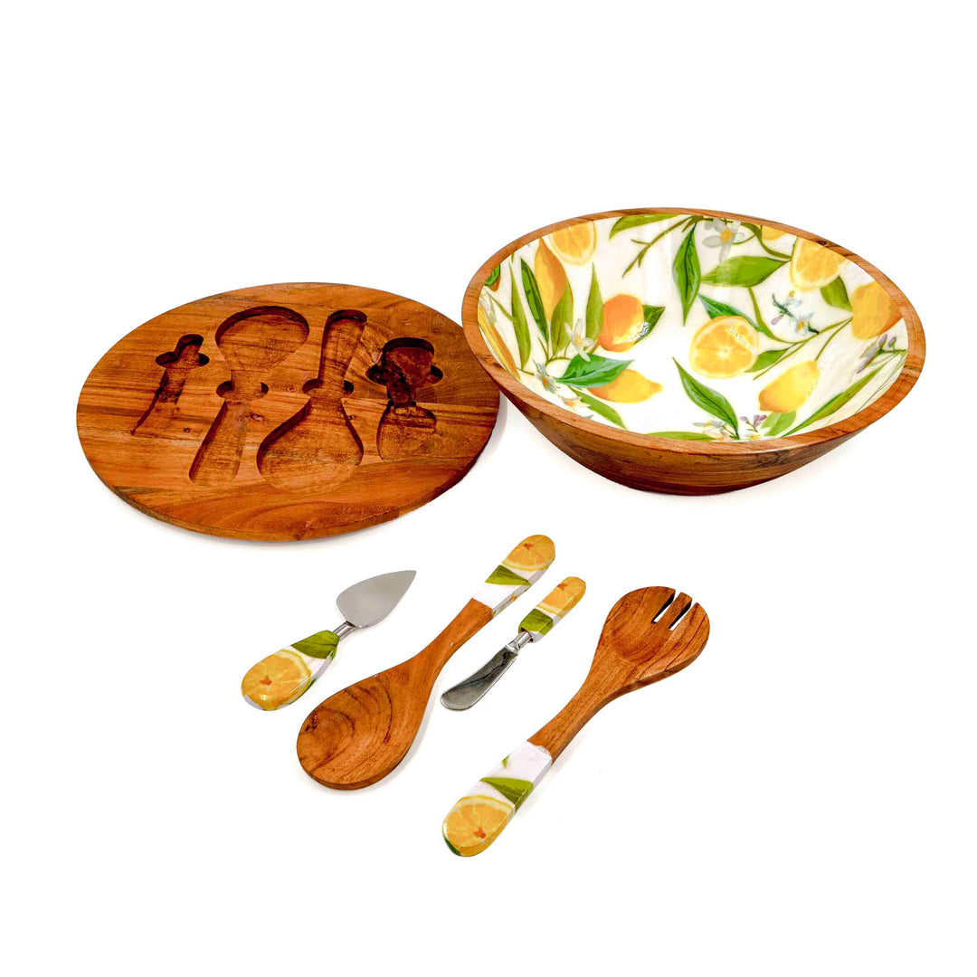 Lemon Grove Bowl with lid & salad server