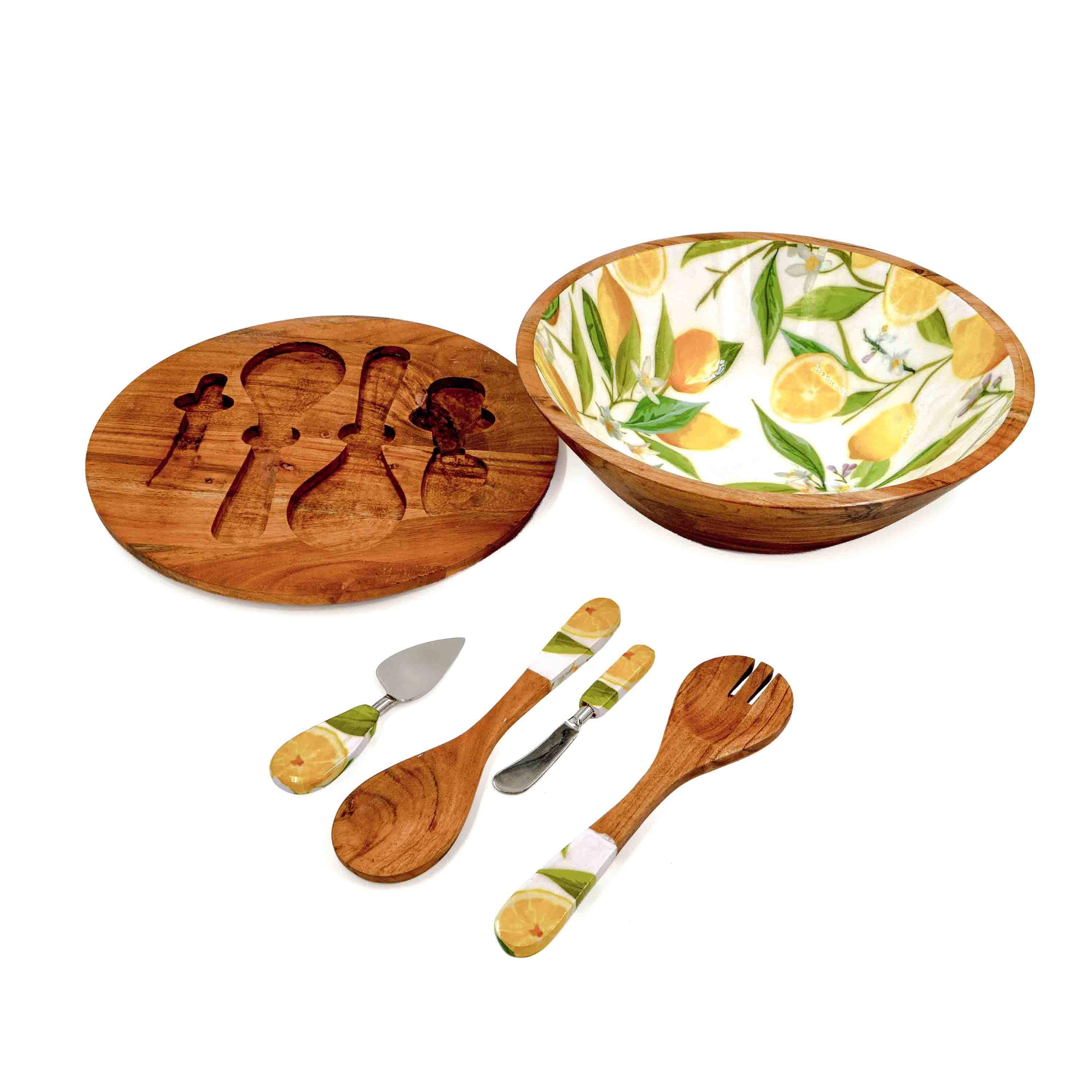 Lemon Grove Bowl with lid & salad server