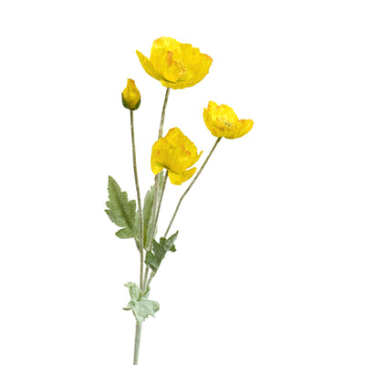 Poppy Silk Flowers with Stem Yellow