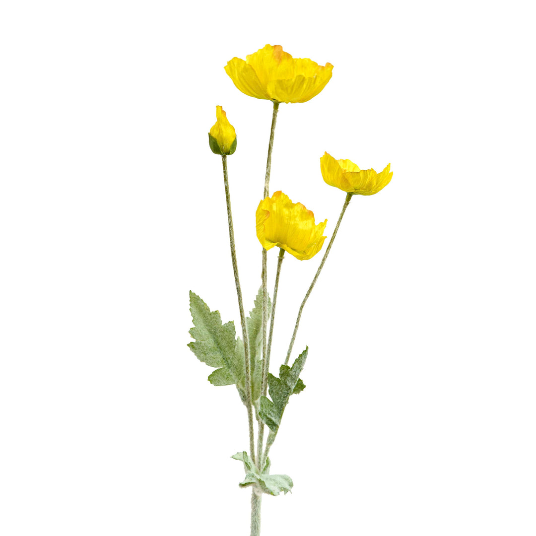 Poppy Silk Flowers with Stem Yellow