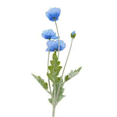 Poppy Silk Flowers with Stem Blue