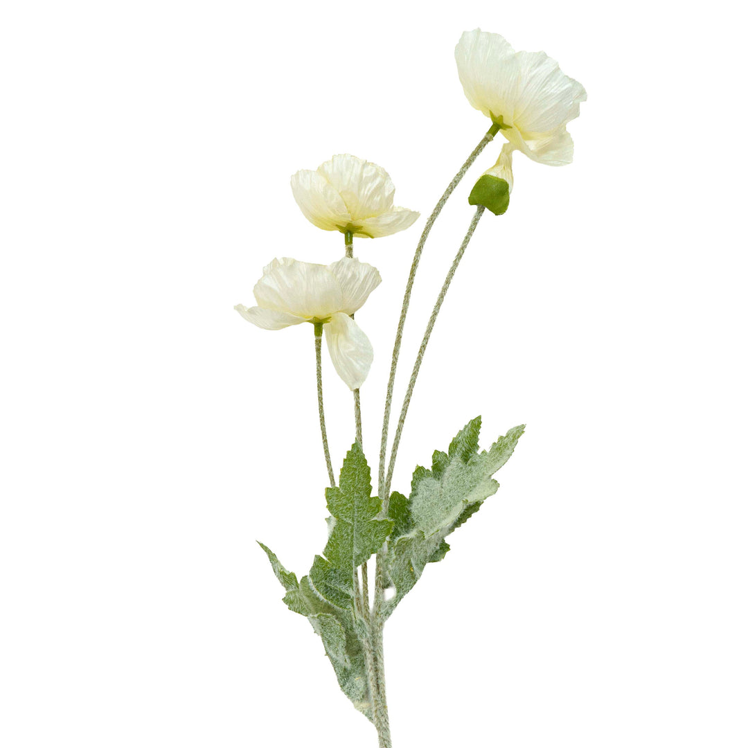 Poppy Silk Flowers with Stem White