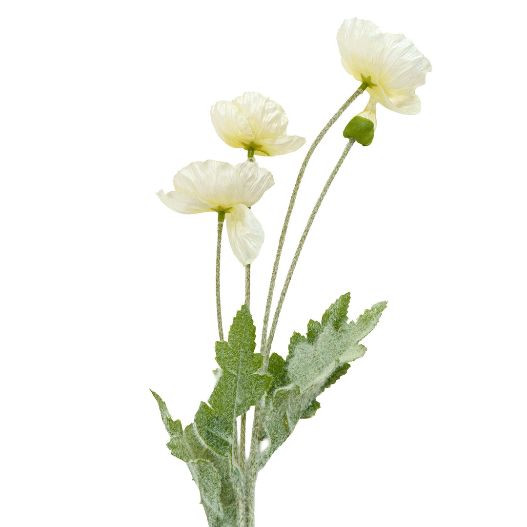 Poppy Silk Flowers with Stem White