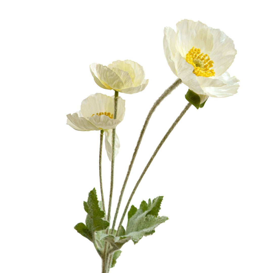Poppy Silk Flowers with Stem White