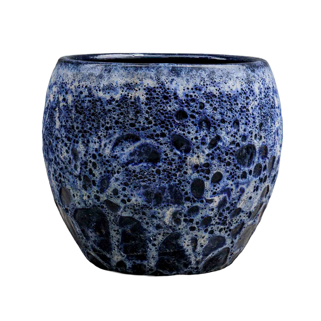 Blue Bubbled Glazed Ceramic Pot