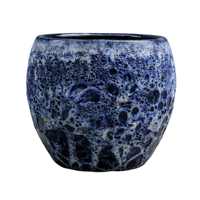 Blue Bubbled Glazed Ceramic Pot