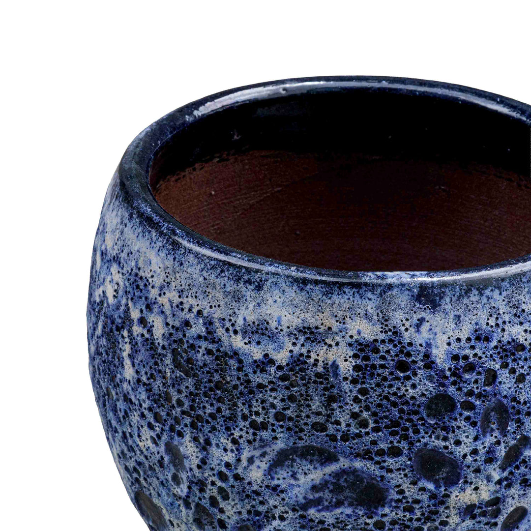 Blue Bubbled Glazed Ceramic Pot