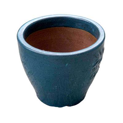 Blue Etched Ceramic Pot