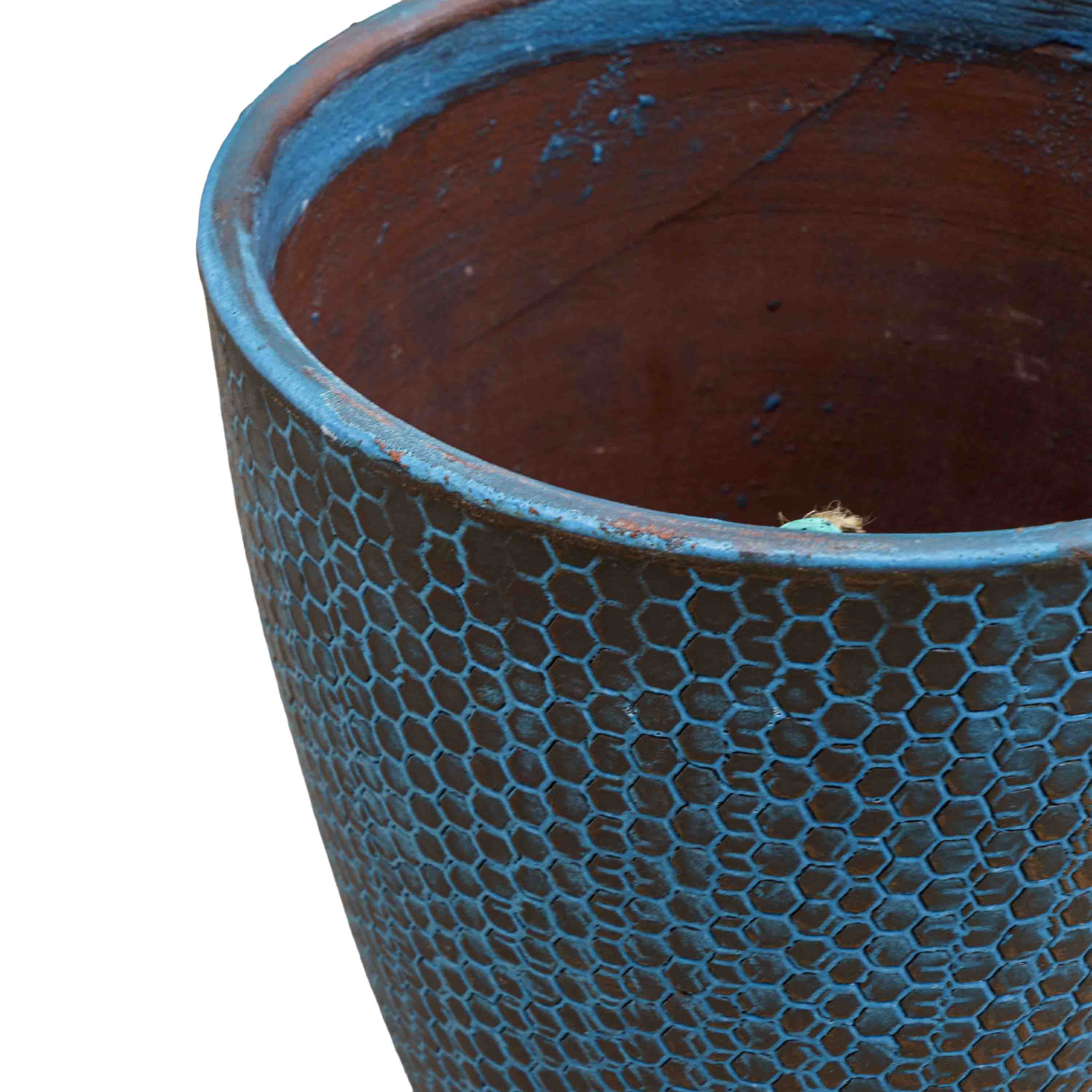 Geometric Blue Ceramic Pot