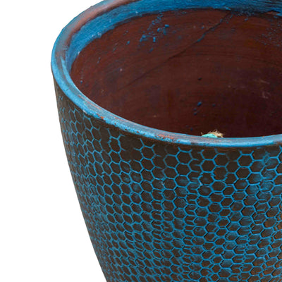 Geometric Blue Ceramic Pot