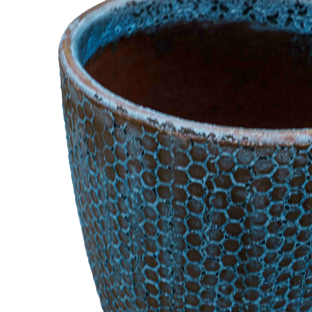Geometric Blue Ceramic Pot