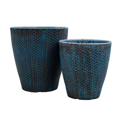 Geometric Blue Ceramic Pot