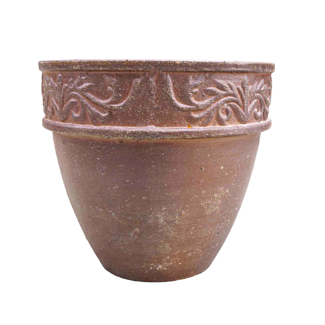 Etched Leaf Ceramic Pot Brown