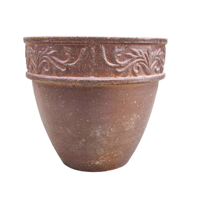 Etched Leaf Ceramic Pot Brown