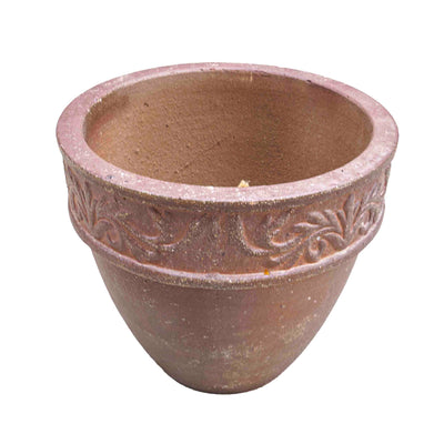 Etched Leaf Ceramic Pot Brown