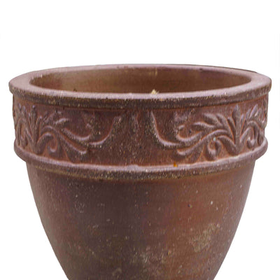 Etched Leaf Ceramic Pot Brown