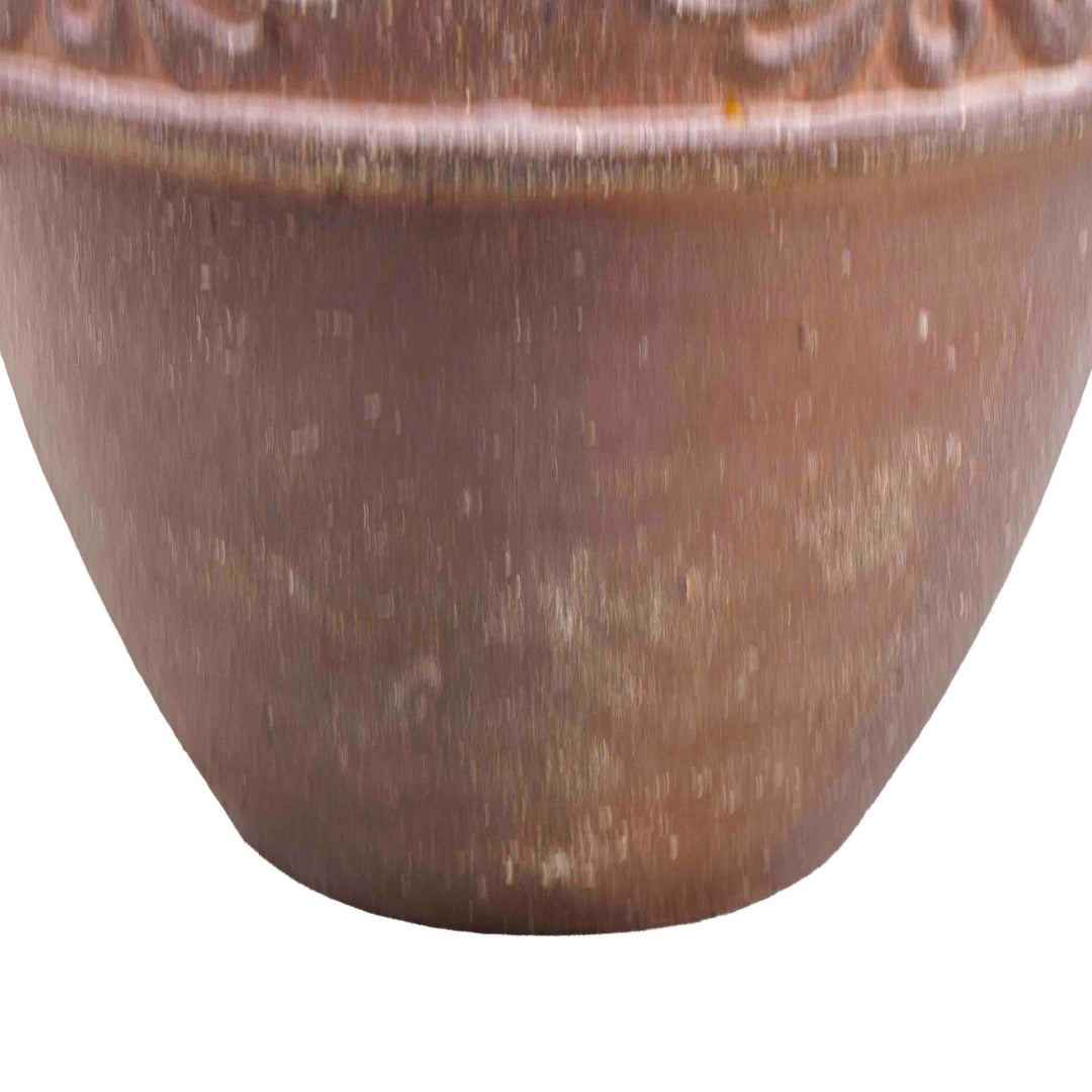 Etched Leaf Ceramic Pot Brown