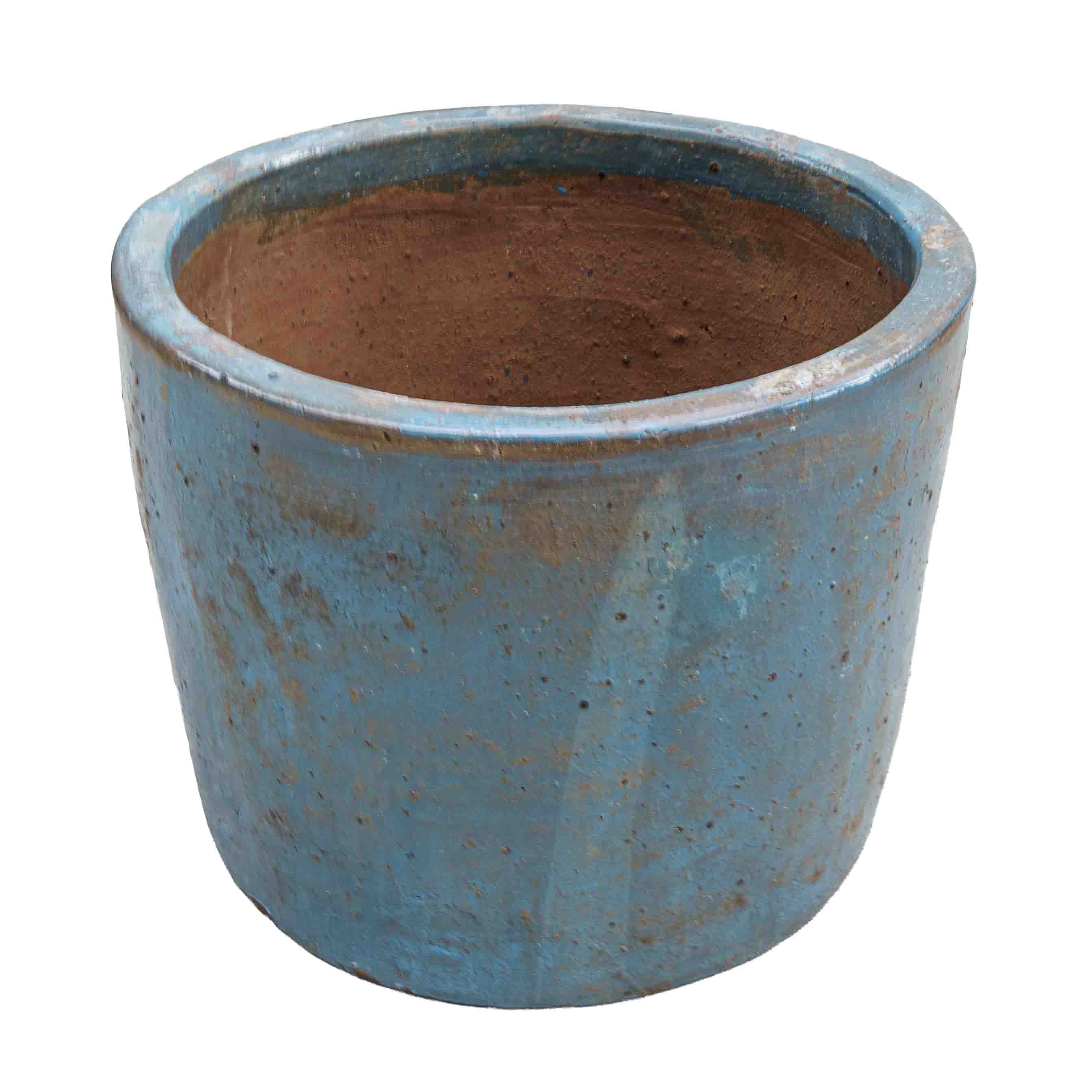 Round Blue Ceramic Pot