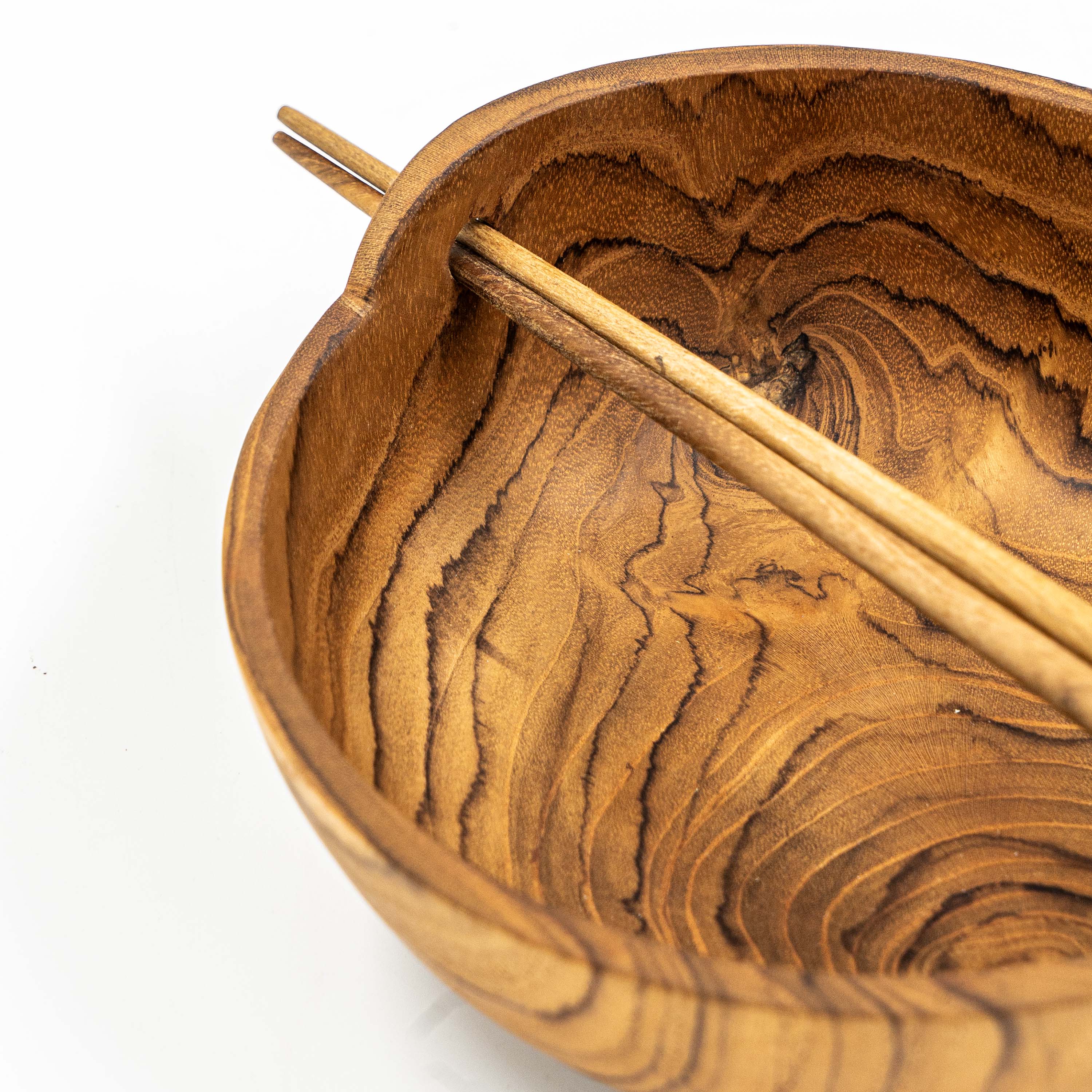 Yarah Teak Wood Bowl With Two Chopsticks