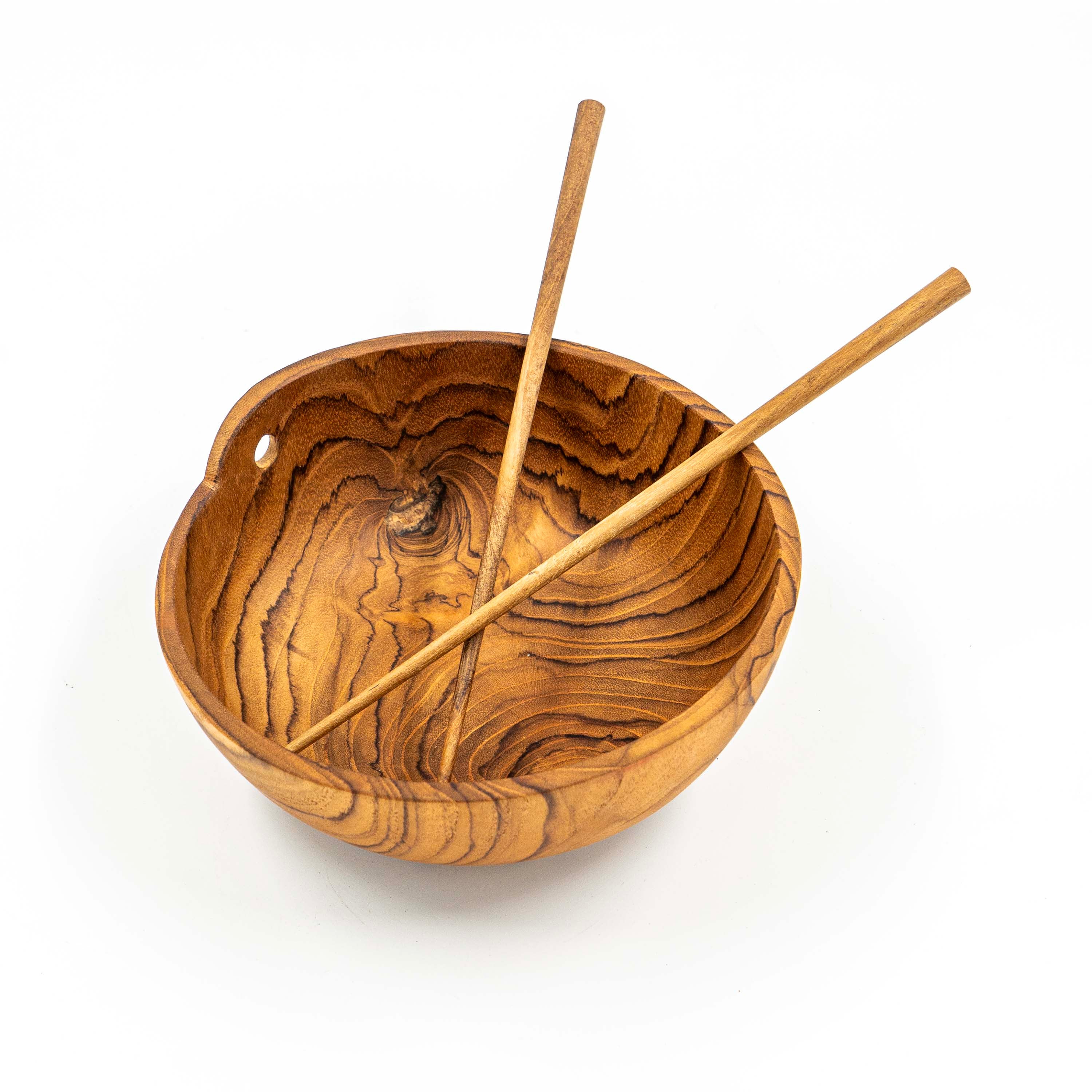 Yarah Teak Wood Bowl With Two Chopsticks