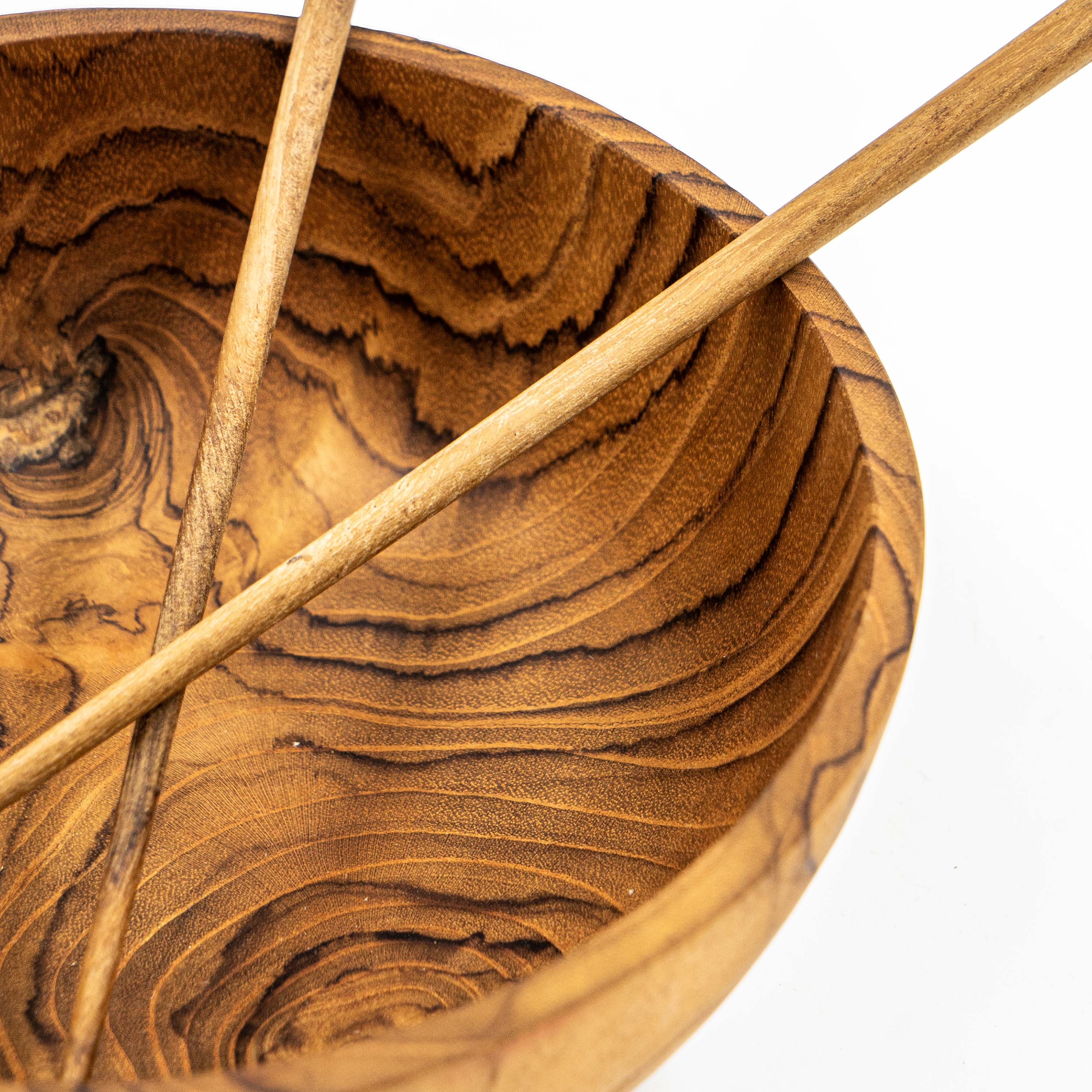 Yarah Teak Wood Bowl With Two Chopsticks
