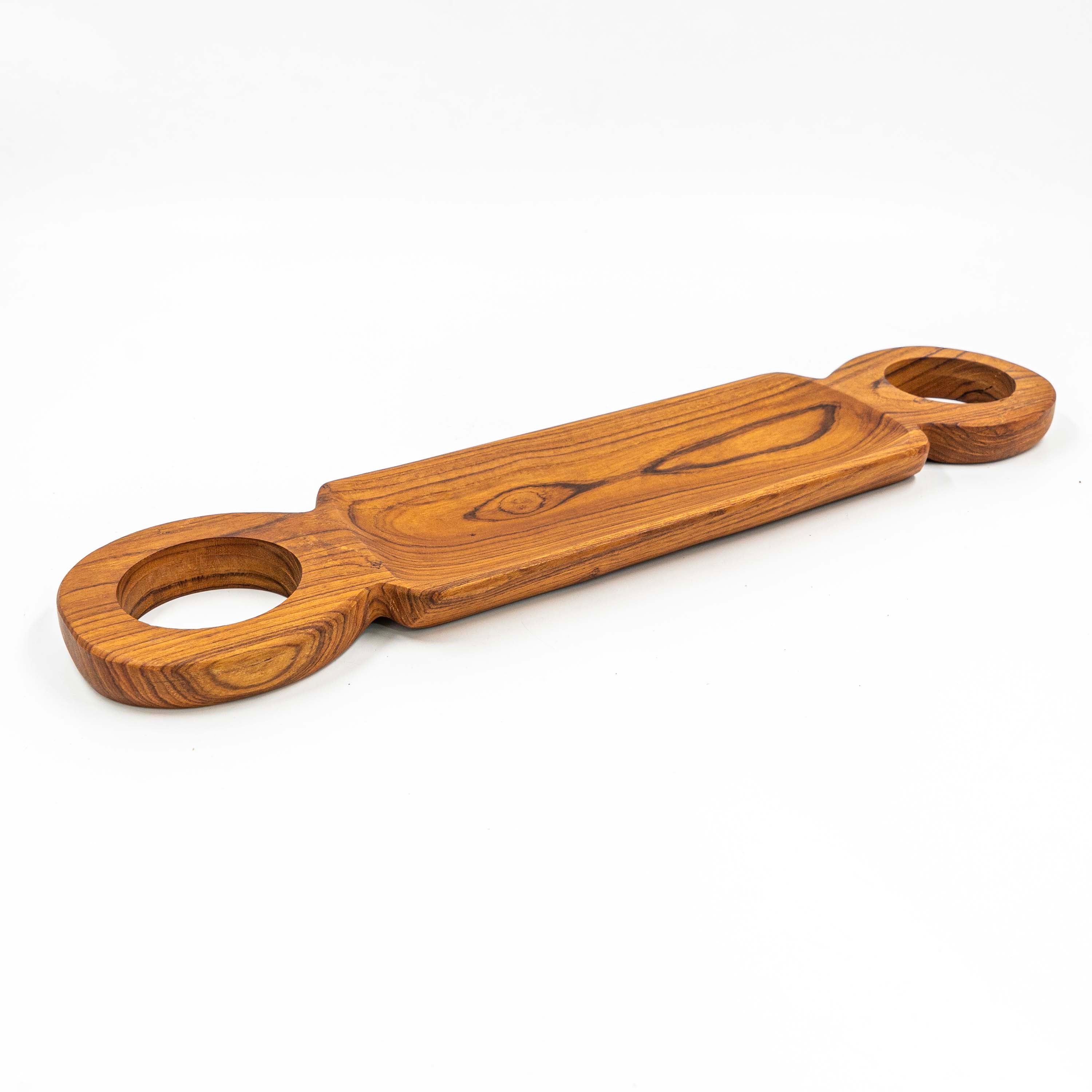 Yarah Teak Wood Rectangle Serving Tray With Holder