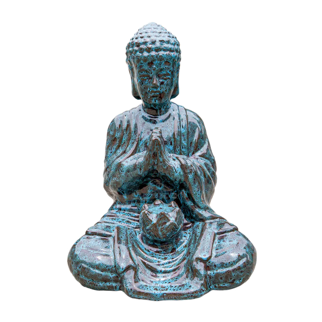 Glazed Blue Ceramic Buddha Sculpture