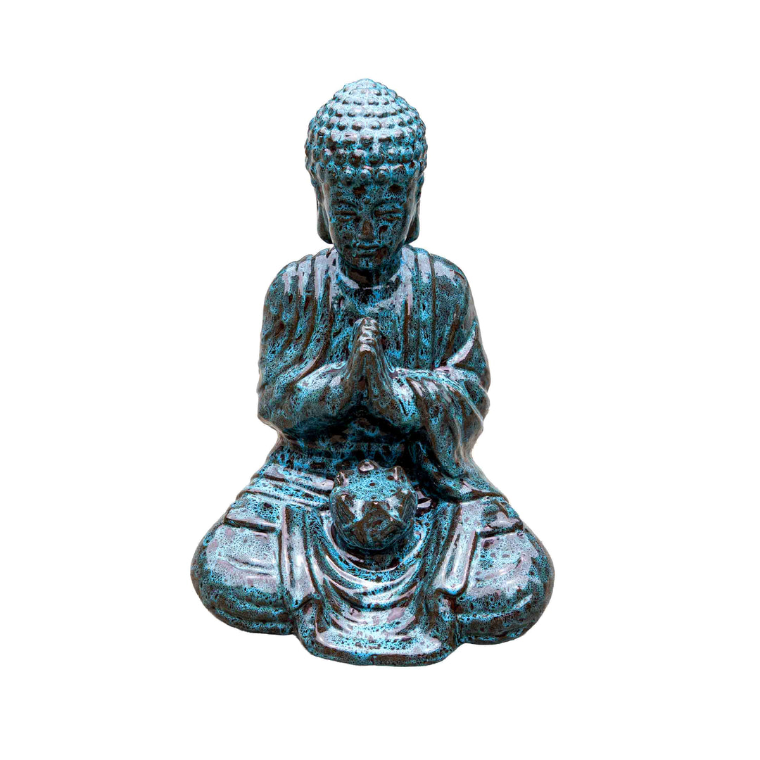 Glazed Blue Ceramic Buddha Sculpture