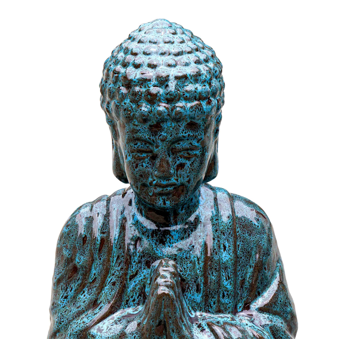 Glazed Blue Ceramic Buddha Sculpture